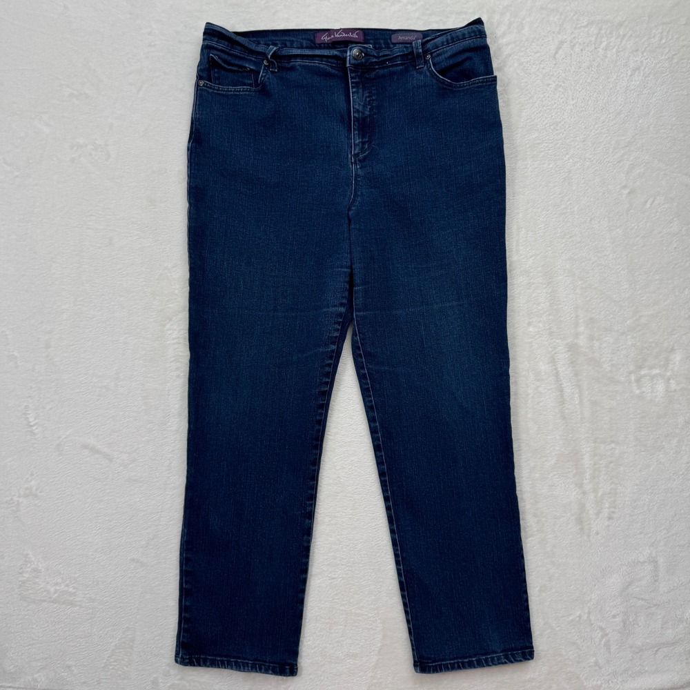 Gloria Vanderbilt Jeans Womens 16S Dark Blue Amanda Straight Leg High Rise Denim
